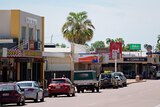 Shops and cars on the main street of the town of Katherine, in the Northern Territory.