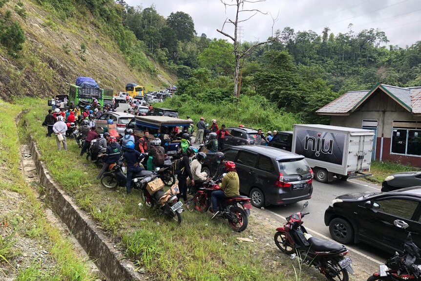 Heavy traffic lines the road