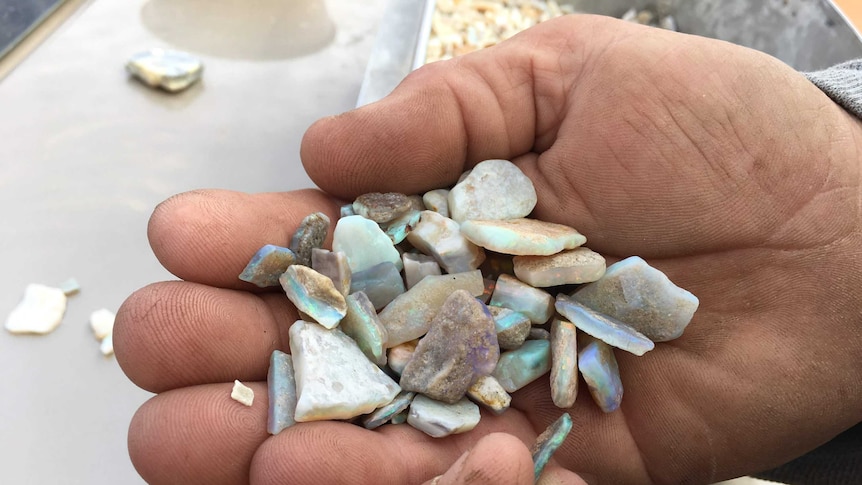 Mintabie opal in hand