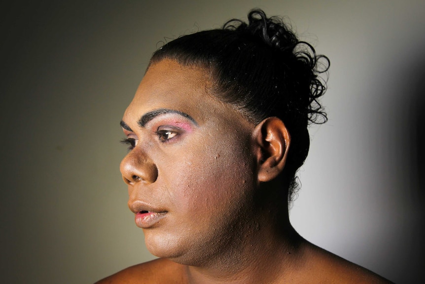 A close-up photo of Tiwi Island drag queen Shaniqua in full make-up.
