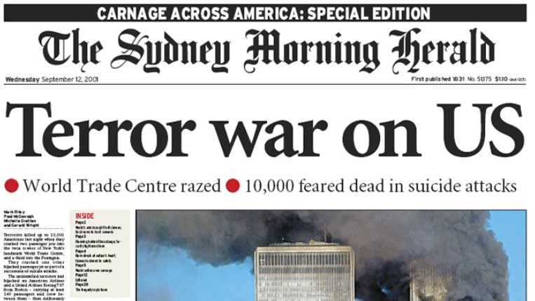 Frontpage of the SMH on September 12, 2001.