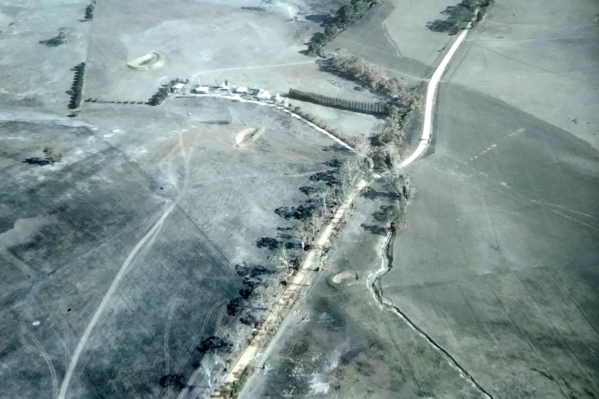 An overhead view of farmland.