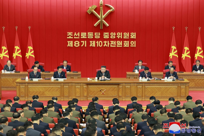 North Korean leader Kim Jong Un chairs a key meeting of the country's ruling party in Pyongyang. 