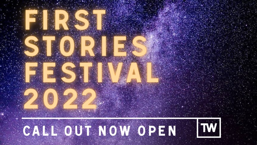 "First Stories Festival" written in yellow text across a starry night sky.