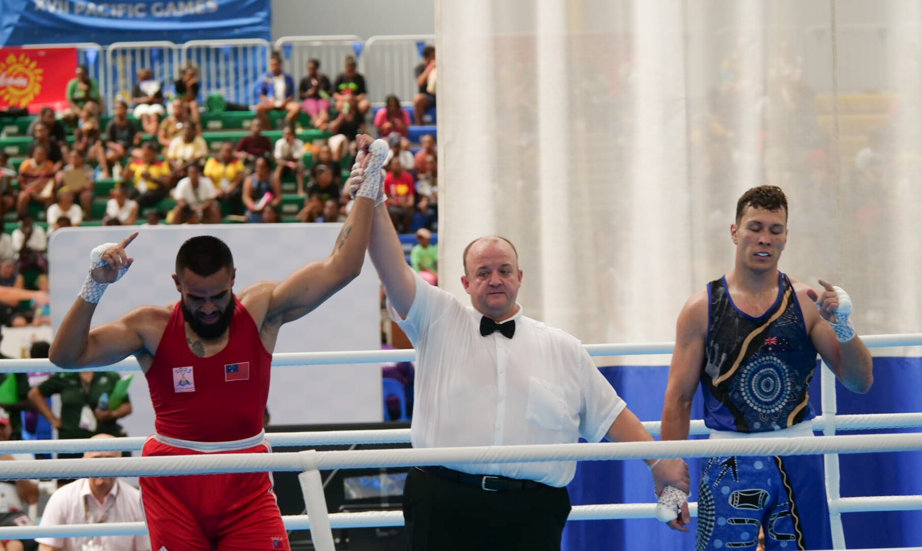 Samoan Ato PlodzickiFaoagali comes out firing to block Australian