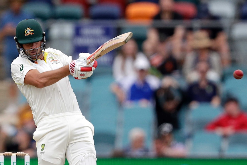 Joe Burns plays a pull shot to hit a boundary against Sri Lanka.