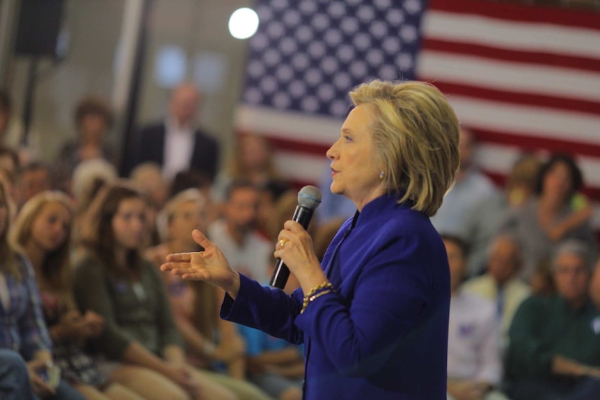 Hillary Clinton speaking at a rally