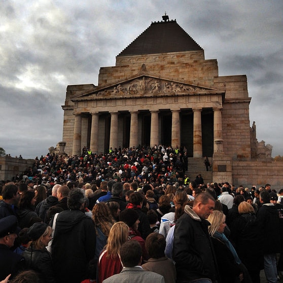 Crowd gathers at Melbourne's Shrine of Remembrance