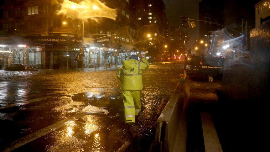 Flooded street in Manhattan, New York City