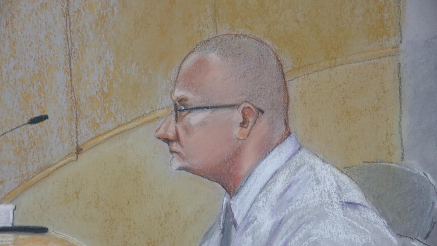 A sketch of Benjamin Glenn Hoffmann in court.