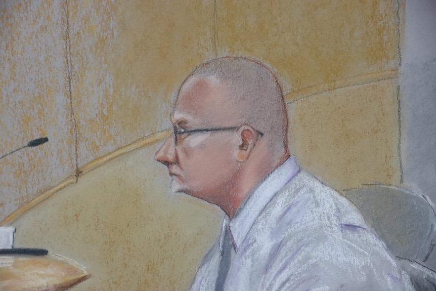 A sketch of Benjamin Glenn Hoffmann in court.