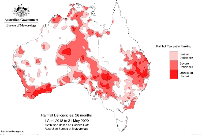 map showing red areas indicating drought affects areas