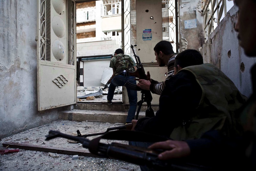 Fighters from the Shohada al Haq brigade of the Free Syrian Army