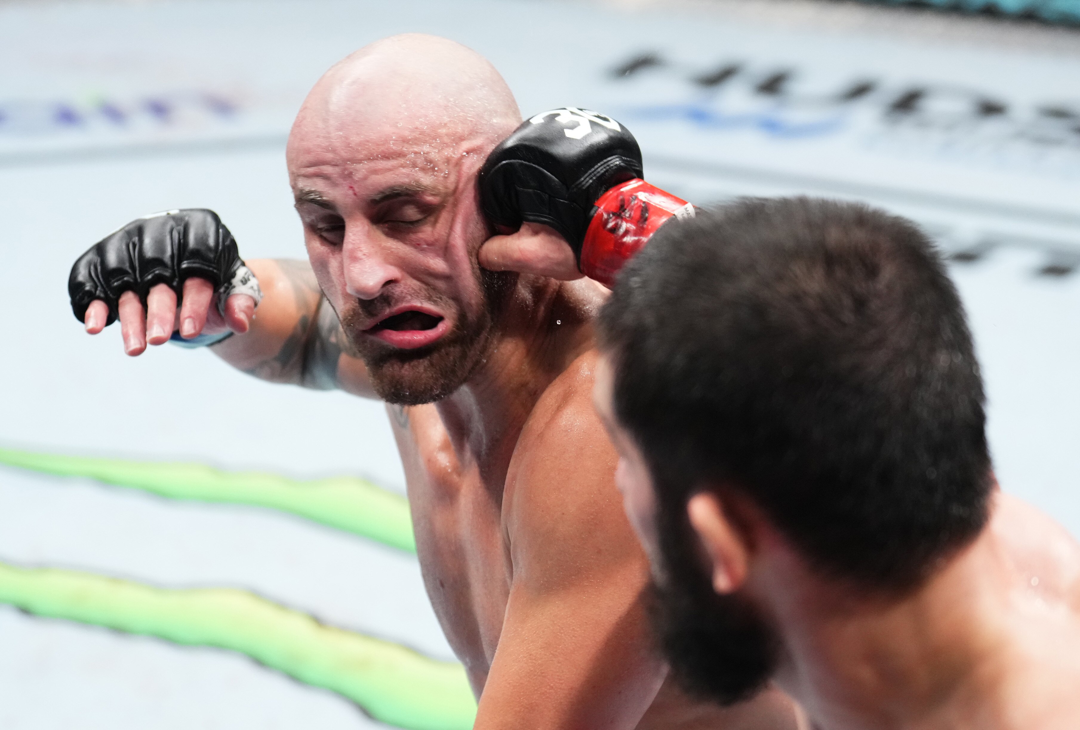 A man is punched in the face during a UFC fight 