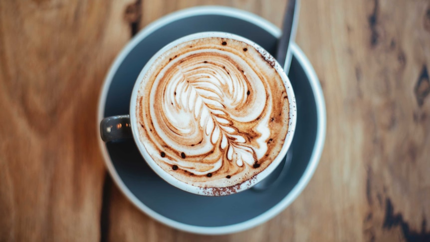 Top-down view of a cappuccino