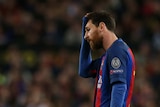 Barcelona's Lionel Messi shows his disappointment during the Champions League loss to Juventus.
