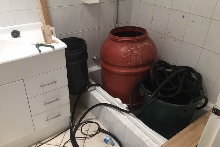 Bathroom of a rental property used as a Cannabis farm.