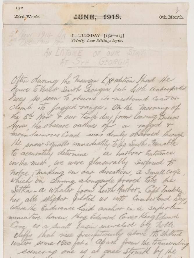 Diary notes, 5 Nov. - 5 Dec. 1914, entitled 'an epitome of our stay at Sth Georgia' / Frank Hurley