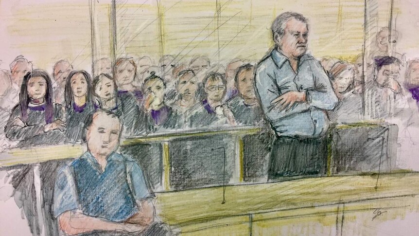 Court sketch of Rick Thorburn in the dock of the Supreme Court in Brisbane.