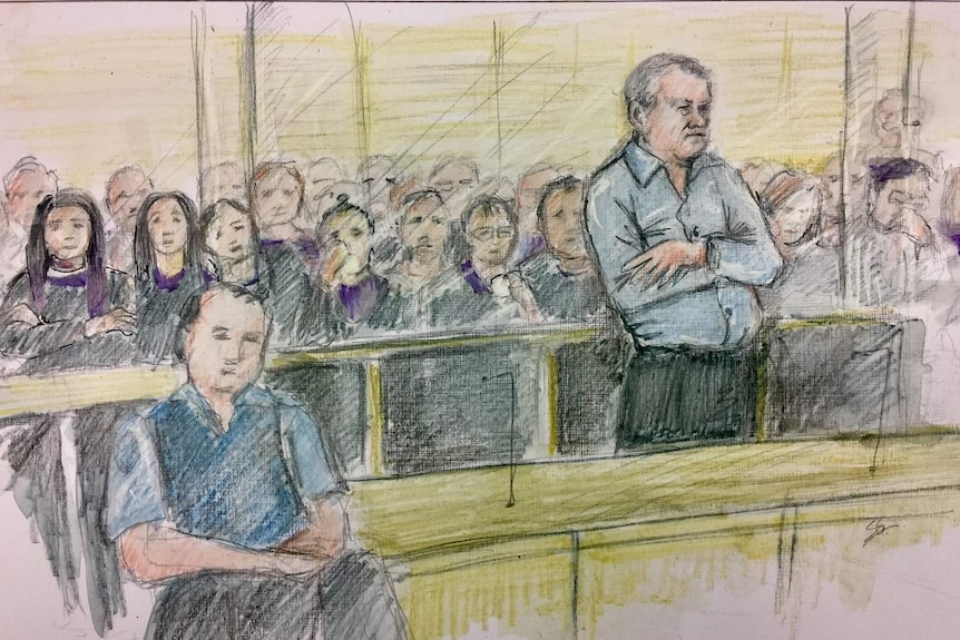 Court sketch of Rick Thorburn in the dock of the Supreme Court in Brisbane.