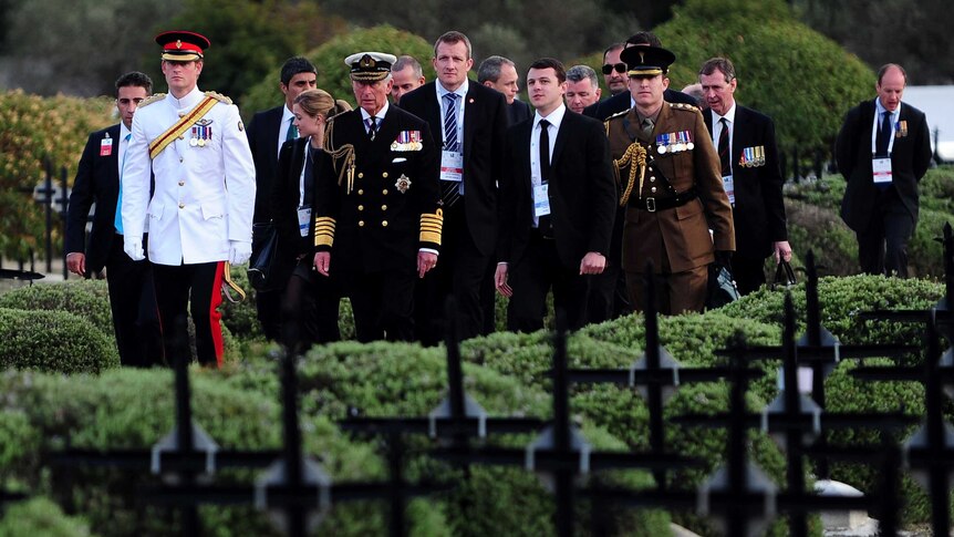 Prince Charles and Prince Harry arrive at a Gallipoli service