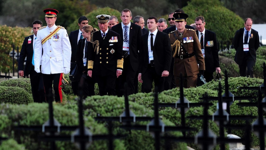 Prince Charles and Prince Harry arrive at a Gallipoli service