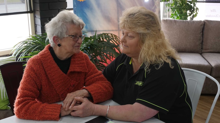 Swan Hill's Margaret Cooper with Barbie Rowe in a cafe