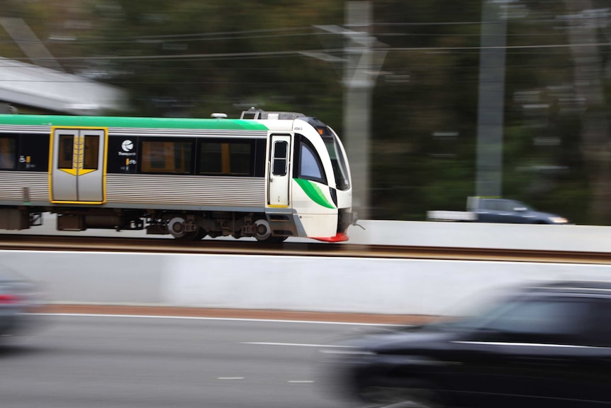 A moving Transperth train.