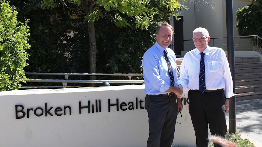 Far West Local Health District board chairman Tom Hynes, right, pictured earlier this year with Barwon MP Kevin Humphries.