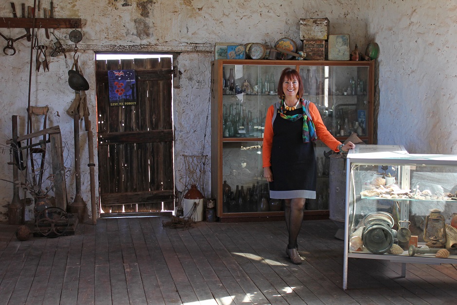 Loretta Wright in the old barn at Oakabella Homestead