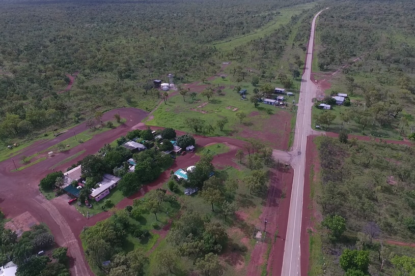 An aerial shot of the town