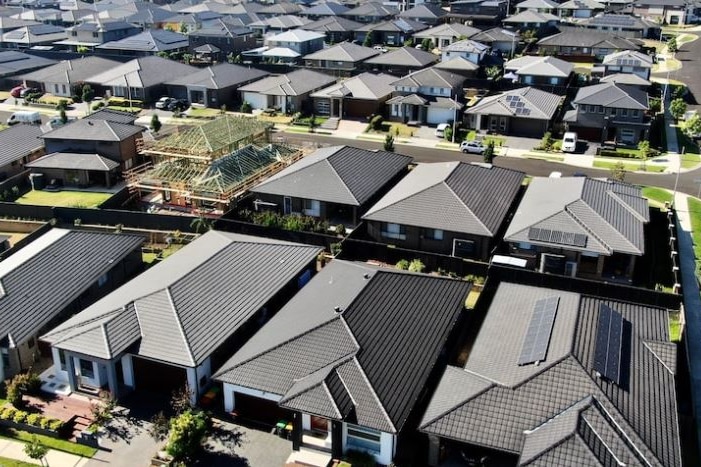 a birds eye view of houses in a development