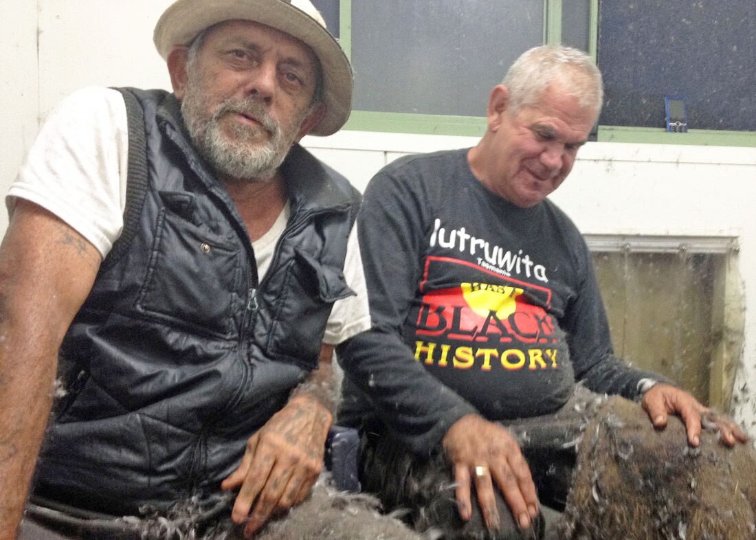 Tony Burgess and Douglas Mansell, in the plucking shed.