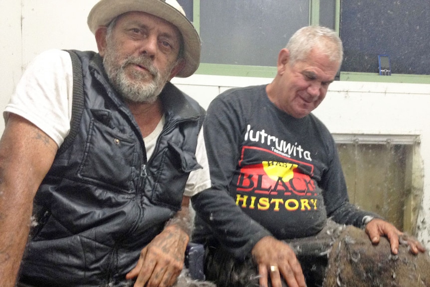 Tony Burgess and Douglas Mansell, in the plucking shed.