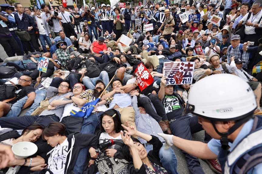 Protests in Japan over changes to defence policy