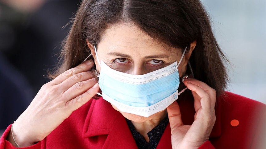 Close up of the premier of NSW Gladys Berejiklian wearing a mask