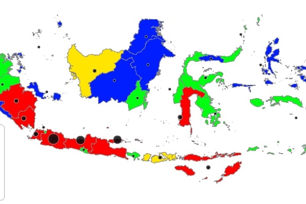 Peta persebaran angka anak putus sekolah di 34 provinsi Indonesia.