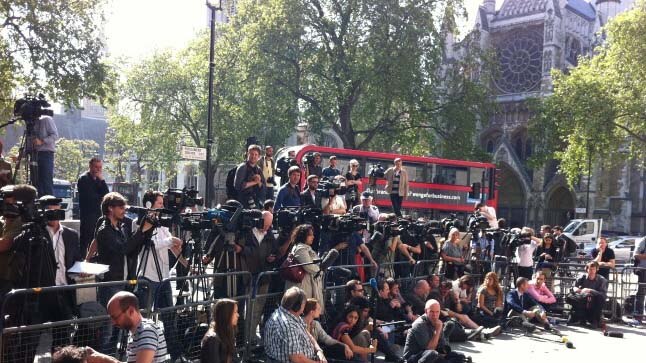 Media wait outside London's Supreme Court
