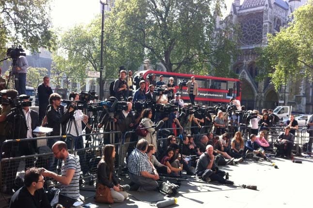 Media wait outside London's Supreme Court