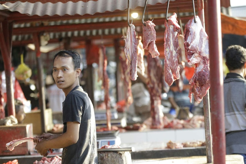 Butcher stall at Panjang markets, Sumatra
