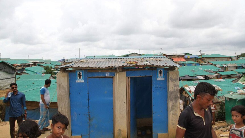 Male and female toilets in Kutupalong Rohingya Refugee camp 3 in Bangladesh.