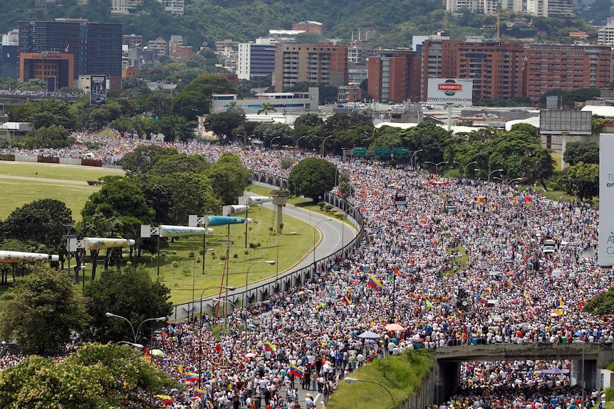 Masses of demonstrators fill the streets in Venezuela.