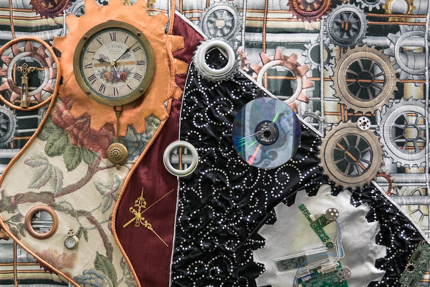 A steampunk quilt created by Anne Maree Serrano.