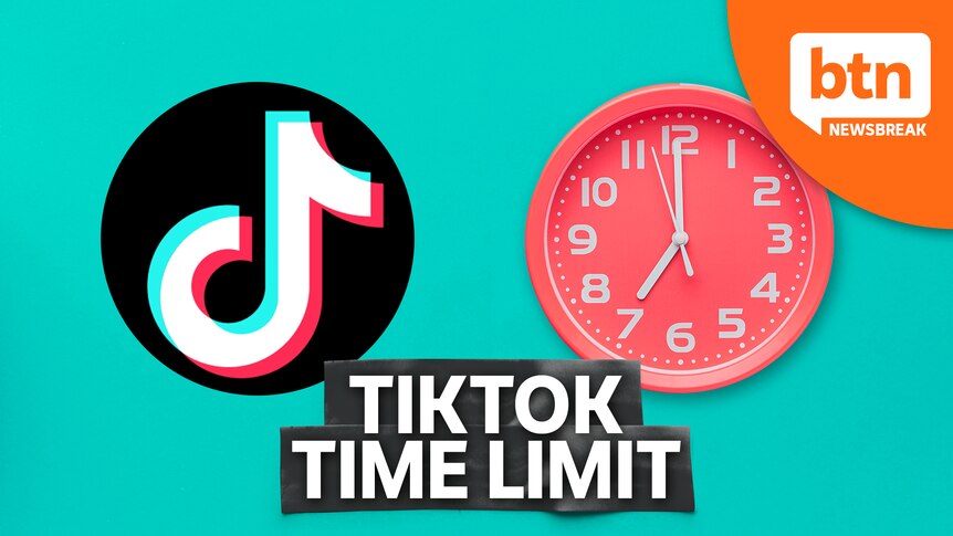 The TikTok logo next to an analogue clock.