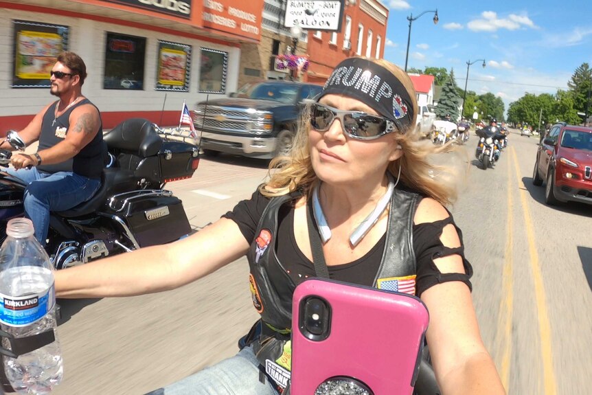 Londa Gatt on her motorcycle.
