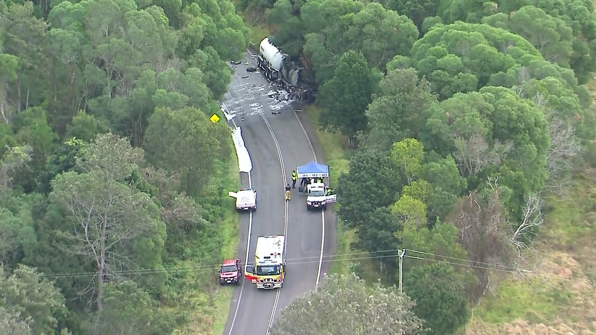 an aerial image of truck crash