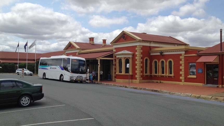 CountryLink bus parked outside Goulburn railway station