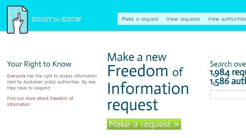 A screenshot shows righttoknow.org.au, a website dedicated to making access to government information easier.