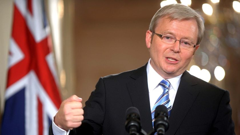 Prime Minister Kevin Rudd speaks in the East Room of the White House