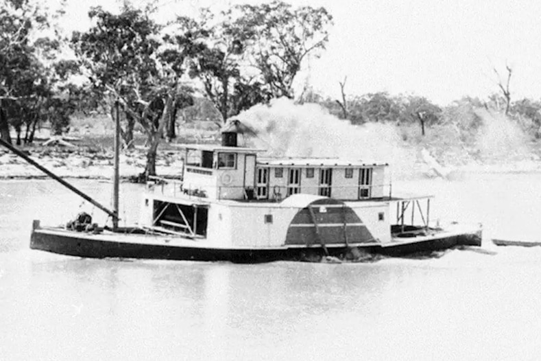 A black and white photo of a steamer.